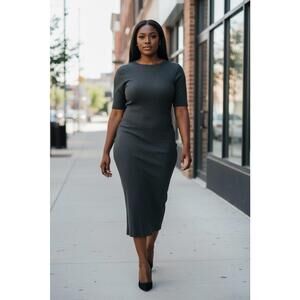 Sen Ribbed Knit Midi Dress in Black